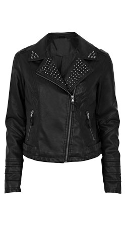 Buy online front studded lapel biker leather jacket