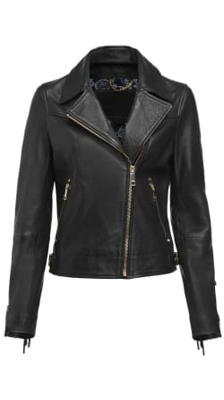 Womens Slim Cropped Leather Jacket with Fringed Detail