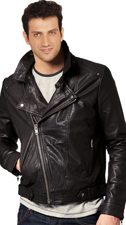 Buy asymmetrical zipper closure mens leather biker jackets online