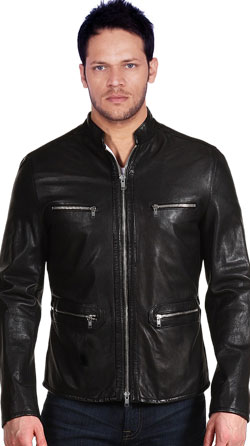Buy chain hardware pocket mens leather biker jackets online