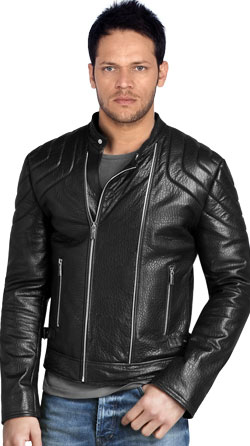 Buy Sturdy Biker Leather Jacket with Flexible Buckle Hip Tab