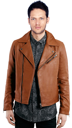 Mens Leather Rugged Biker with Asymmetrical Zip Closure