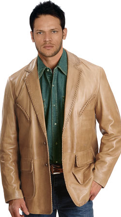 Rugged leather blazer for men with whipstitch hem