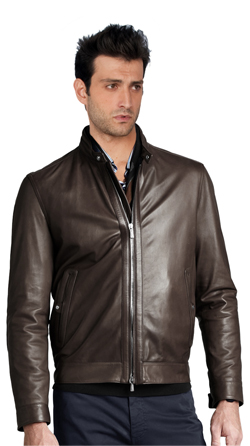 Buy Classic Leather Bomber with Structured Hemline