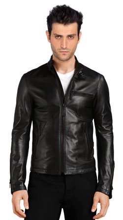 Shop for Stand Collar Leather Bomber Jacket for Men Online