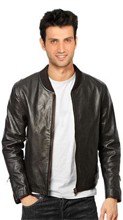 Shop for Bomber Leather Jacket for Men with Band Collar Online