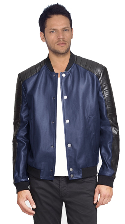 Mens Leather Bomber with Quilted Shoulder Panels
