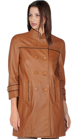 Upmarket Double Breasted Leather Coat for Women