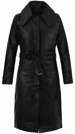 Womens Lambskin Leather Coat With Tabbed Cuffs