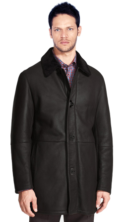Mens Lambskin Leather Coat with Fur Collar