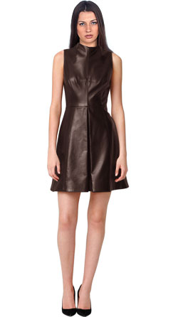 Buy Corporate Style Funnel Neck Leather Dress