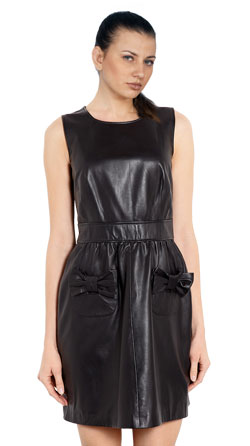 Adorable Bow Pocket Leather Dress