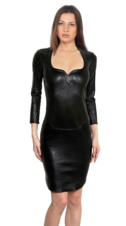 Shop for Stretchable Leather Dress with Sweetheart Neckline Online