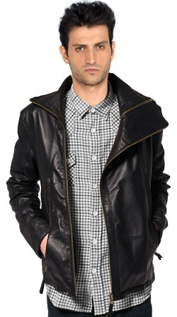 Buy Eye-Catching Leather Jacket with Zip Seam Pocket