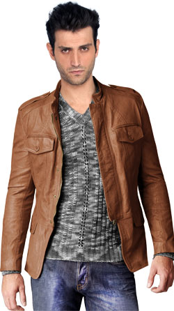 Buttoned Cuffs Leather Jacket for Men
