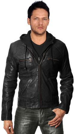 Buy Winter Style Fleece Hooded Leather Jacket