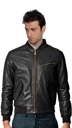 Zip Neckline Detailing Leather Mens Jacket