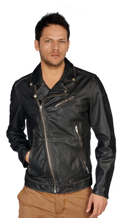 Buy Lapel Collared Side Pocket Leather Jacket for Men