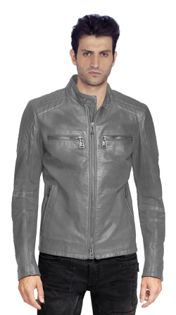 Mens Lambskin Leather Biker Jacket with a Stand Collar