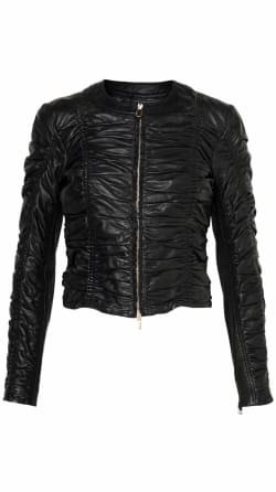 Creased effect leather jacket with voguish detailing