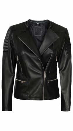 Asymmetric Leather Jacket with Spread Collar