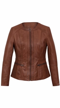 Collarless Ribbed Leather Moto Jacket online for women | Leatherfads.com