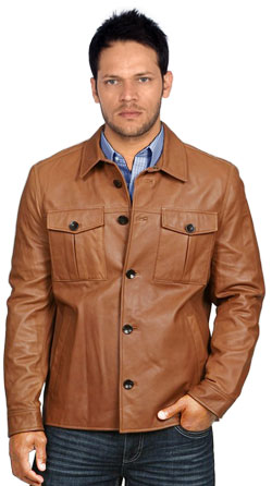 Leather Shirt with Trendy Button Flaps and Closure