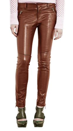Dazzling Leather Pant With Slanted Zip Front Pouch