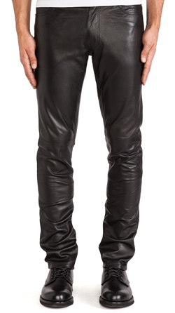 Mens Leather Tapered Fit Biker Pants