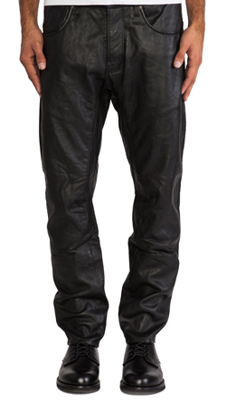 Mens Five Pocket Leather Pants with Rivet Accent