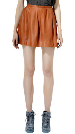 Womens Leather Skirt with Classic Pleats